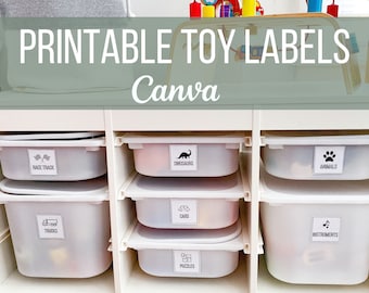Etichette modificabili per contenitori per giocattoli, organizzazione minimalista della sala giochi (download digitale)