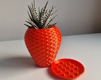 Fruity Strawberry Planter with Base - Cute Succulent Planter Pot - 3D Printed