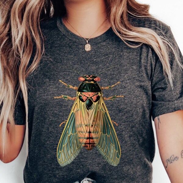 Vintage Cicada Illustration T-Shirt, Colorful Insect Art Tee, Nature Artwork Shirt, Unisex Entomology Graphics Top