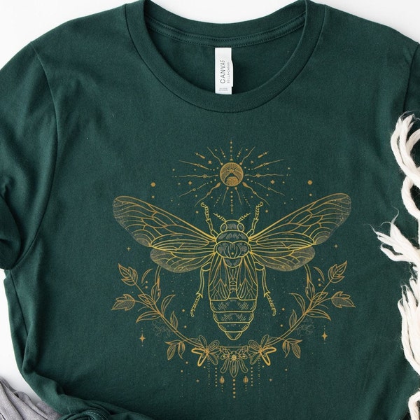Vintage Cicada T-Shirt, Golden Insect Design, Mystical Nature Illustration, Unisex Clothing