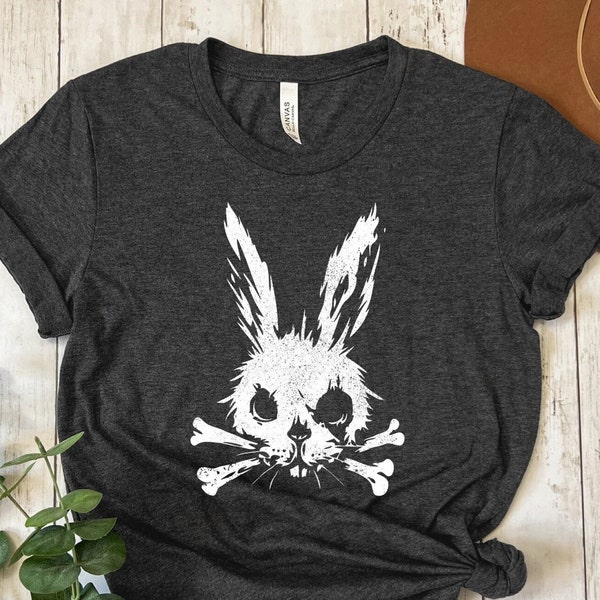 Gothic Pirate Rabbit Skull T-Shirt, Black White Graphic Tee, Cool Streetwear, Urban Punk Hipster Clothing, Unique Animal Design Shirt