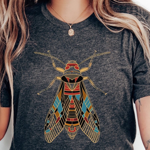 Vintage Cicada T-Shirt, Art Deco Insect Design, Unique Bug Graphic Tee, Bohemian Style Clothing