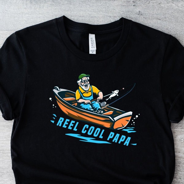 Reel Cool Papa Fishing T-Shirt, Funny Grandpa Fisherman Gift, Graphic Tee for Men, Perfect Fishing Lover Present