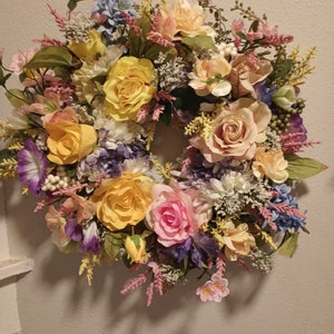 silk flowers spring colors wall art wreath