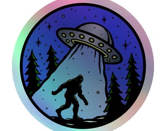 Bigfoot UFO Holographic Sticker
