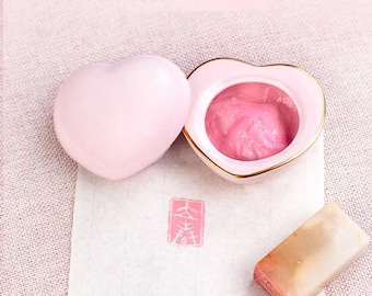 Pink Chinese Seal Ink Pad with Ceramic Container