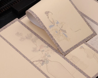 Xuan Paper Calligraphy Practice Cards with Faint Ink Paintings (20 pcs)