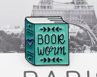 Book Worm Pin，Book Lover Pin，Hard Enamel Pin，Book Nerd Pin，Lapel Pin，Reading Pin