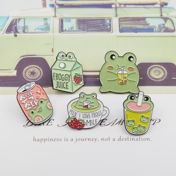 Kawaii Frog Pins Juice Pin Cartoon Pins Hard Enamel Pins Hat Pins Collar Pin Enamel Pin Funny Cute Animal Pins Pin Display Pins for Jeans