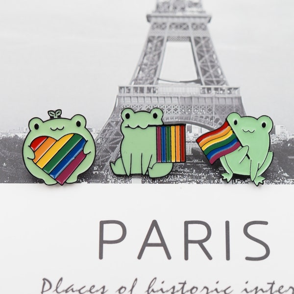 LGBTQ Frog Enamel Pin, Cute frog with flag, Cottagecore, cottage core pin, cute gift, frog, kawaii gift, kawaii