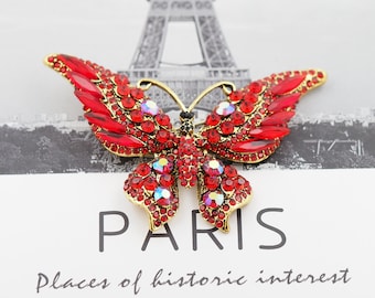 Broche papillon en émail de mode, avec épingle papillon en strass, décor de broches en cristal, broche d'insecte, broches papillons broches femmes