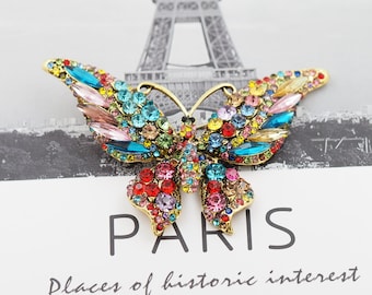 Broche de mariposa esmaltado de moda, con alfiler de mariposa de diamantes de imitación, decoración de broches de cristal, broche de insectos, broches de mariposas para mujer