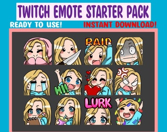 Chibi Girl Emote Pack for Twitch Streamers Discord Emotes Blonde Hair Blue Eyes