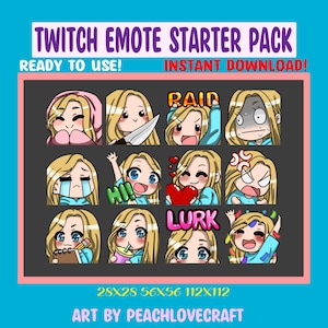 Chibi Girl Emote Pack for Twitch Streamers Discord Emotes Blonde Hair Blue Eyes