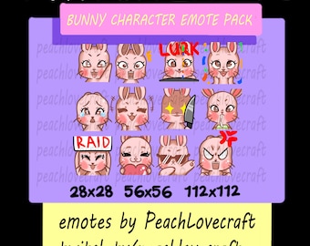 Twitch | Discord Emote Pack (12) Cute Pink Bunny Kawaii