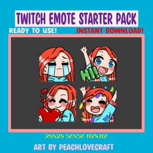 Chibi Girl Emote Pack pour Twitch Streamers Discord Emotes Red Hair Blue Eyes - 4 Pack