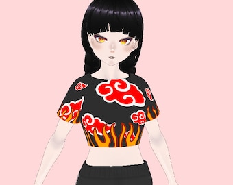 Vroid Vtuber VRChat Model Kleding Assets 3D Crop Top Rode Wolk Met Vlammen