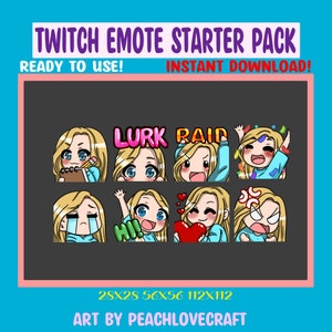 Chibi Girl Emote Pack für Twitch Streamer Discord Emotes Blonde Hair Blue Eyes - 8Er Pack