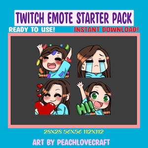 Chibi Girl Emote Pack for Twitch Streamers Discord Emotes Brown Hair Green Eyes