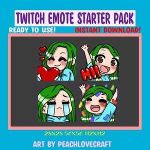 Chibi Girl Emote Pack for Twitch Streamers Discord Emotes Green Hair Brown Eyes