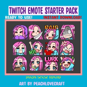 Chibi Girl Emote Pack pour Twitch Streamers Discord Emotes Pink Hair Blue Eyes