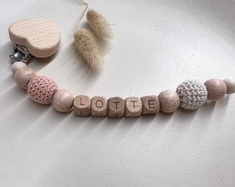 Pacifier chain personalized with two-tone crochet beads | Pacifier chain with name | handmade