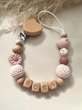 Pacifier chain personalized with name, bird, and flower in pink as a gift for birth | Pacifier chain with name | handmade product logo