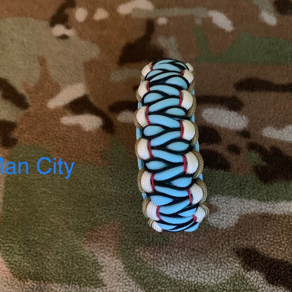 Manchester City 550 paracord bracelet, Premier league, fashion, unisex, handmade. Manchester City gifts, Mens gift