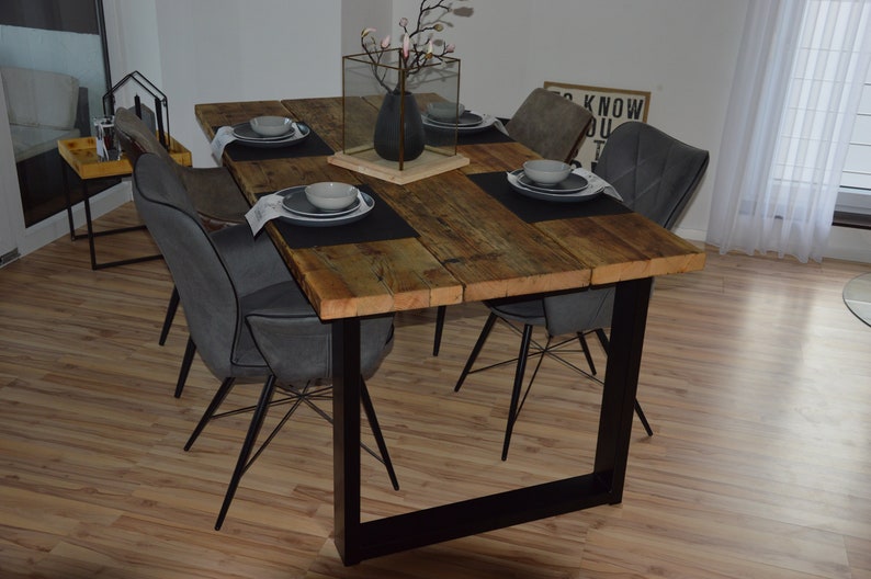 Esstisch Küchentisch Tisch Bohlen Massiv Holz Stahl Altholz Bild 3