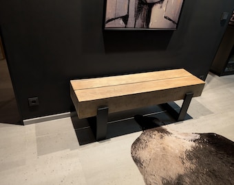 Panca in rovere su misura, credenza bassa, tavolo consolle, mobili con travi in legno massello, panca in legno fatta a mano, legno naturale, unica, rustica, panca in vero legno