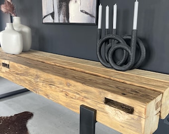 Panca su misura, credenza bassa, tavolo consolle, legno massello, mobili con travi, fatto a mano, panca in legno, legno naturale, unica, rustica, panca in vero legno