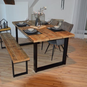 Esstisch Küchentisch Tisch Bohlen Massiv Holz Stahl Altholz Bild 8
