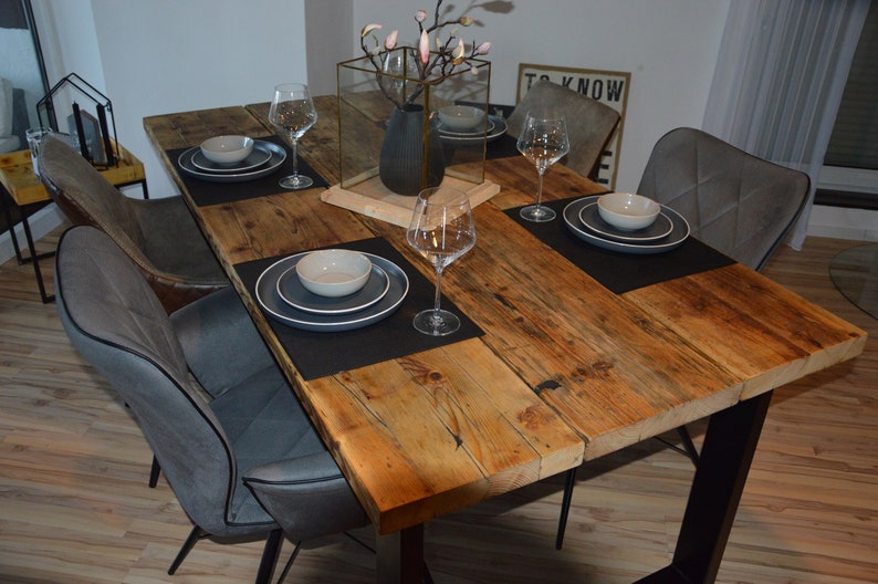 Esstisch Küchentisch Tisch Bohlen Massiv Holz Stahl Altholz Bild 7