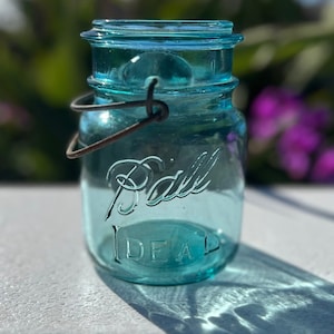 Kugel Einmachglas | Blaues Antikes Ideal Pint Glas 16oz 1910-1923