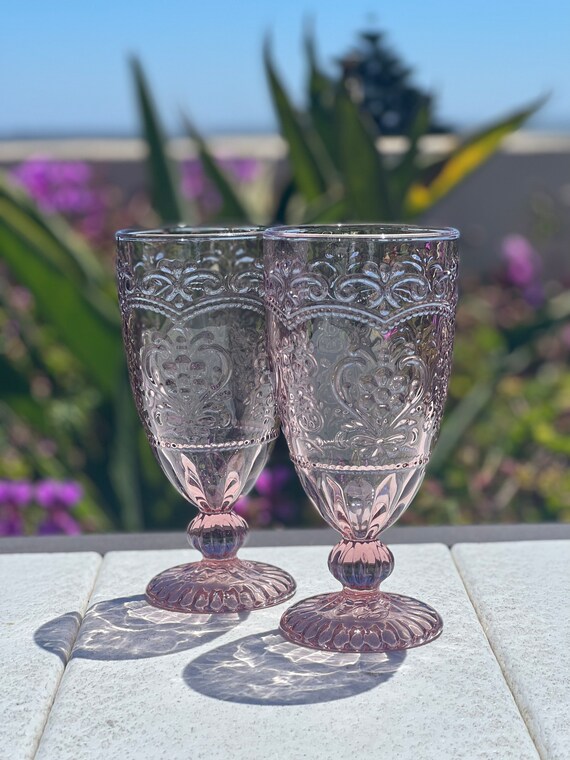 Depression Style Pink Glass Goblets set of 2 Etsy
