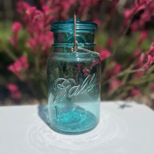 Kugel Einmachglas | Blaues Vintage Ideal Quart Top aus Draht