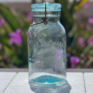 Atlas Jar | Blue Mason Trademark Lightning Antique |  32oz Quart Canning Wire Top