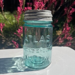 Blue Atlas Jar | Antique Strong Shoulder Mason Pint with Zinc Lid