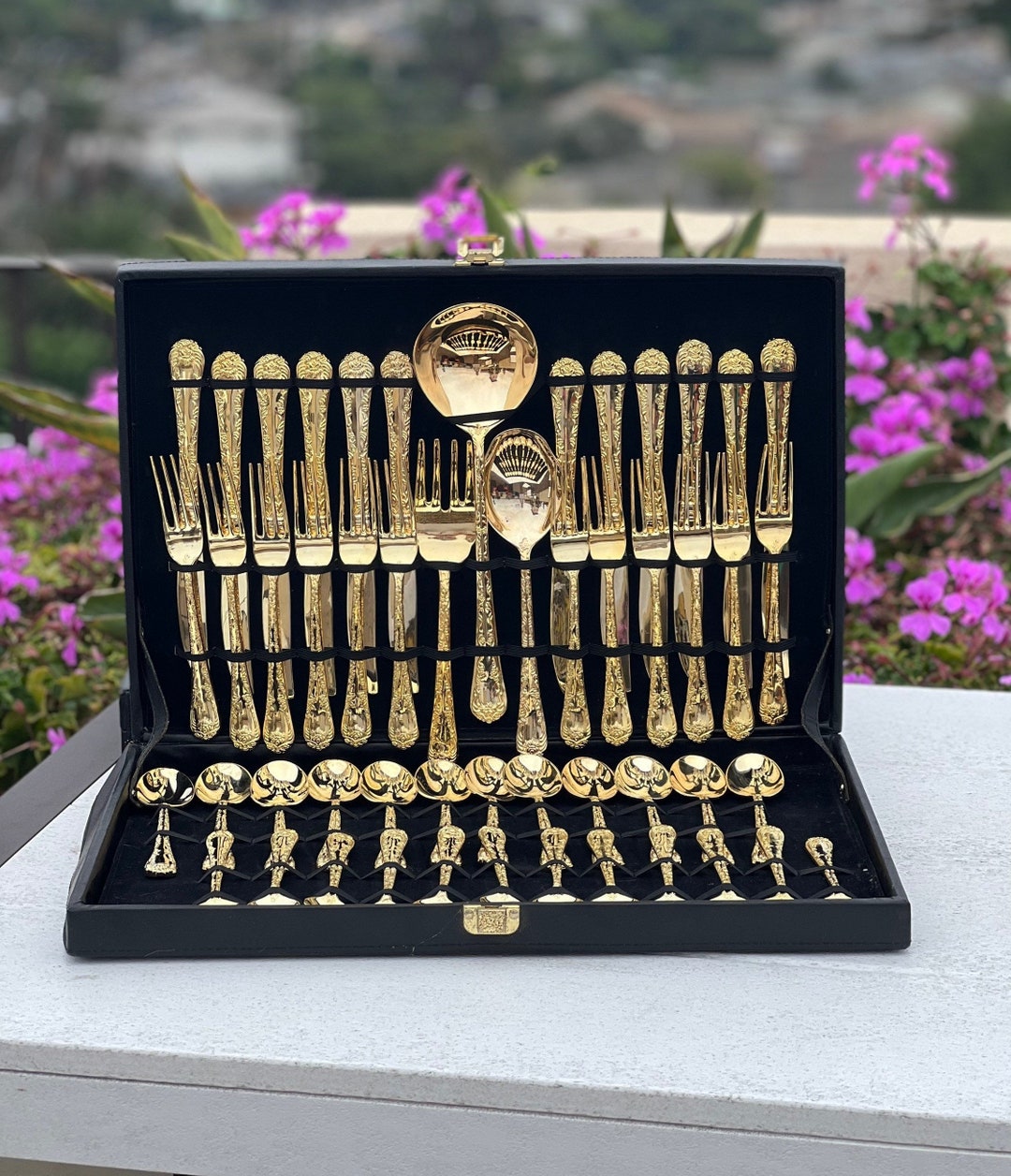 Gold Flatware Service for 12 Vintage WM Rogers & Son 24k Electroplated