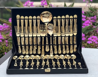 Gold Flatware Service for 12 | Vintage WM Rogers & Son 24k Electroplated (Case Not Included) 51 pieces