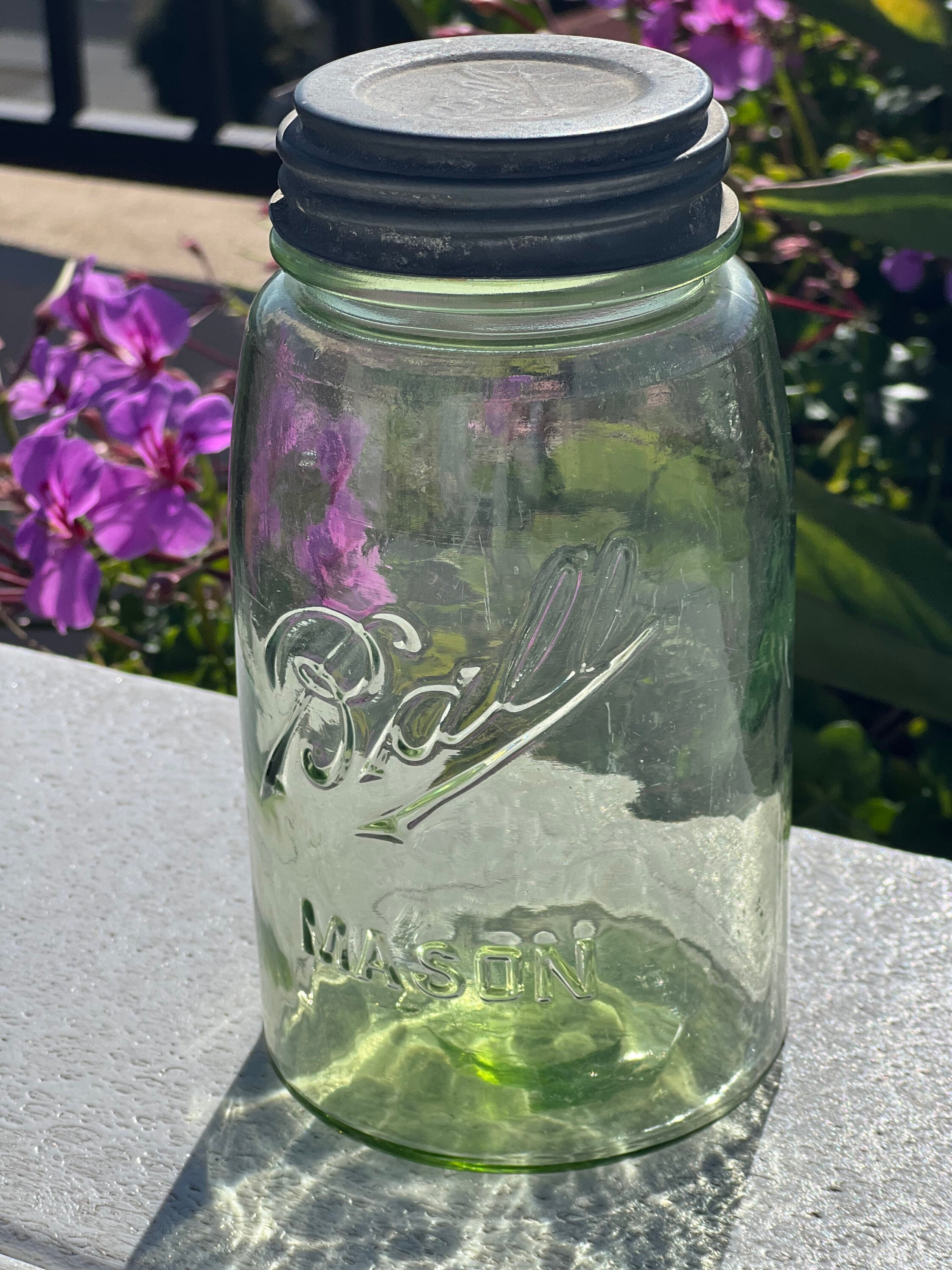 Green Ball Jar Vintage Quart 32oz With Zinc Lid Rare Etsy