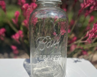 Antique Ball Jar | Rare Clear Half Gallon Jar with Zinc Lid