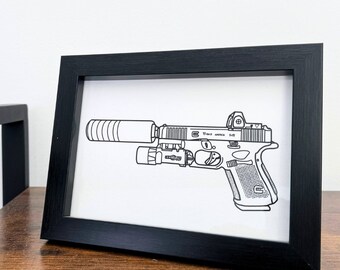 GLOCK 19 art print 5x7 inches, unframed, hand-drawn military tactical home wall decor by Strikeforce69