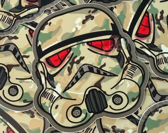 Original Stormtrooper-klistermärke – Holografisk och kamouflage Trooper Star Wars vattentät vinyl handritade dekaler av Strikeforce69 | Tillverkad i USA