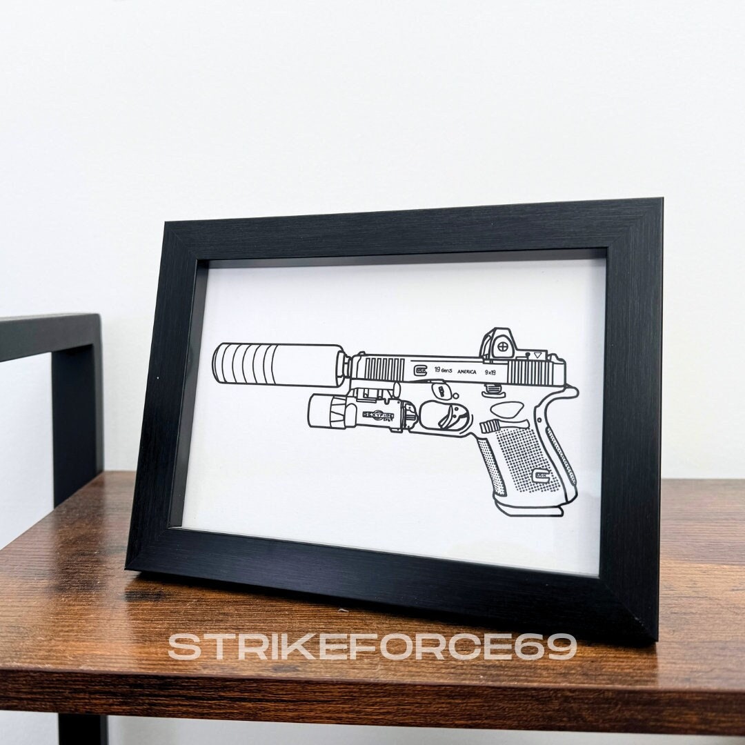 GLOCK 19 Art Print 5x7 Inches, Unframed, Hand-drawn Military Tactical ...