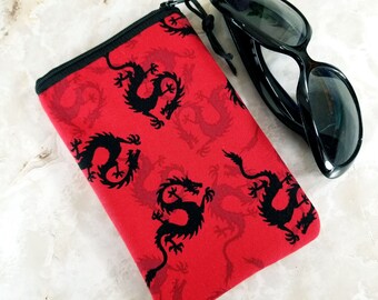 Chinese Dragons on Bold Red Eyeglass Case for One Pair of Glasses - Single Pocket Case - Tampon or Condom Case - Purse Organizer