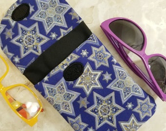 Blue and White Star of David Double Eyeglasses Case Holds 2 Pairs - Hanukkah Sunglasses Case - Gadget Case - Purse Organizer - Condom Case