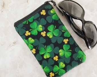 Shamrocks of Green and Gold on Black Eyeglass Case for One Pair of Glasses - Single Pocket Case - Tampon or Condom Case - Purse Organizer