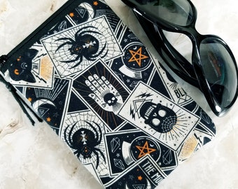 Witchy Black Cats on Bold Orange Eyeglass Case for One Pair of Glasses - Single Pocket Case - Tampon or Condom Case - Purse Organizer