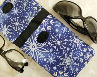 Blue and White Snowflakes Double Eyeglasses Case Holds 2 Pairs - Christmas Sunglasses Case - Gadget Case - Purse Organizer - Condom Case